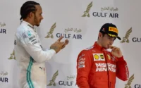 Lewis Hamilton (P1) praises Charles Leclerc (P3) on his first F1 podium at the 2019 Bahrain Grand Prix