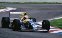 Alain Prost wins the 1993 German Grand Prix at Hockenheim with Williams