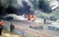 Roger Williamson's March 731 on fire during the 1973 Dutch Grand Prix