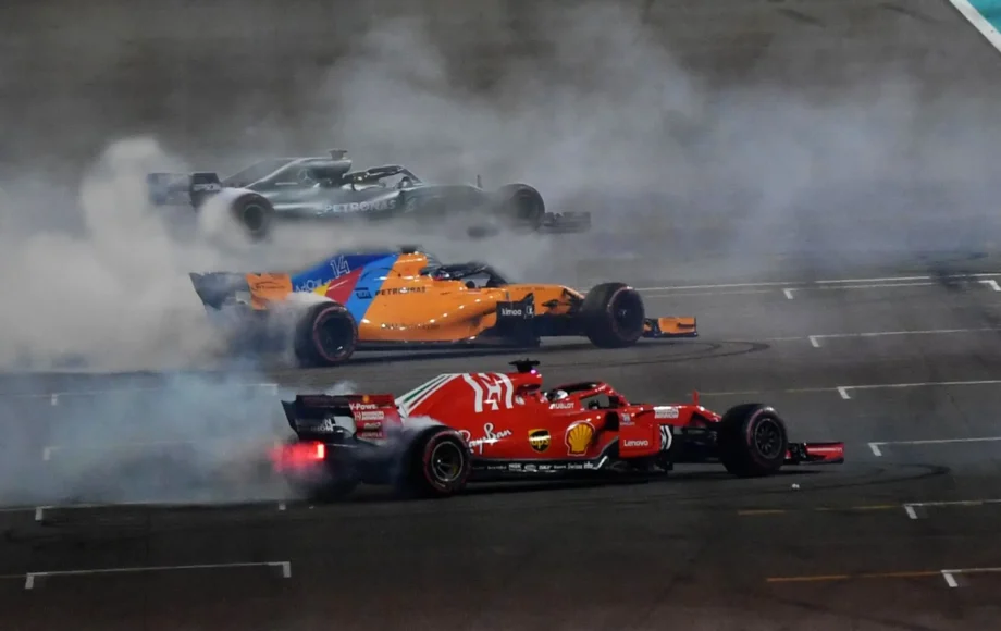 Lewis Hamilton, Mercedes; Fernando Alonso, Mclaren; Sebastian Vettel, Ferrari. 2018 Abu Dhabi GP