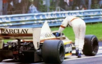 San Marino 1985 Thierry Boutsen Pushing Arrow Over Finish Line