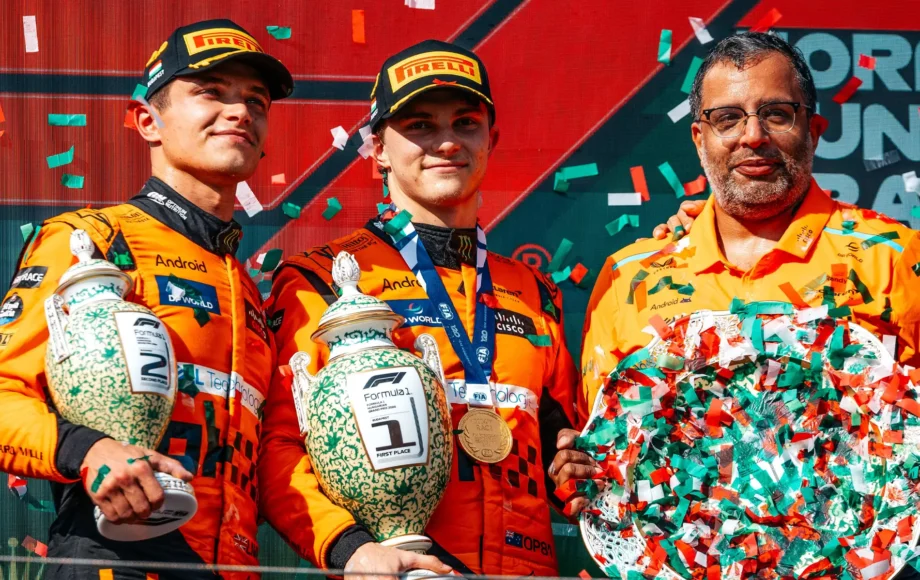 Oscar Piastri P1 Lando Norris P2 McLaren 2024 Hungarian Grand Prix Podium