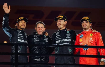 Lewis Hamilton, George Russell, Carlos Sainz, 2024 Las Vegas Grand Prix