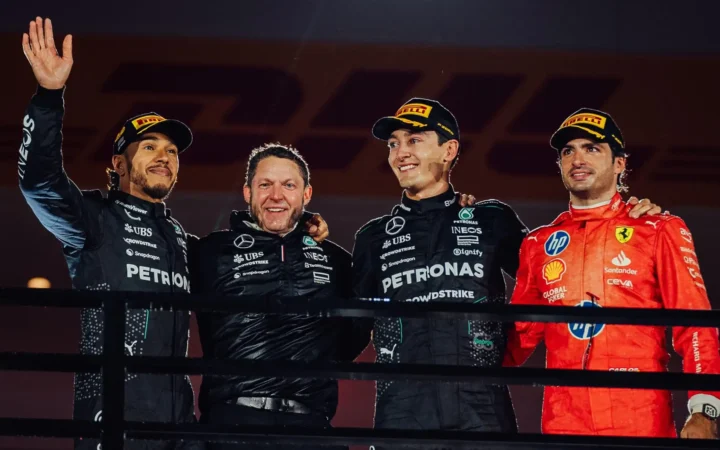 Lewis Hamilton, George Russell, Carlos Sainz, 2024 Las Vegas Grand Prix